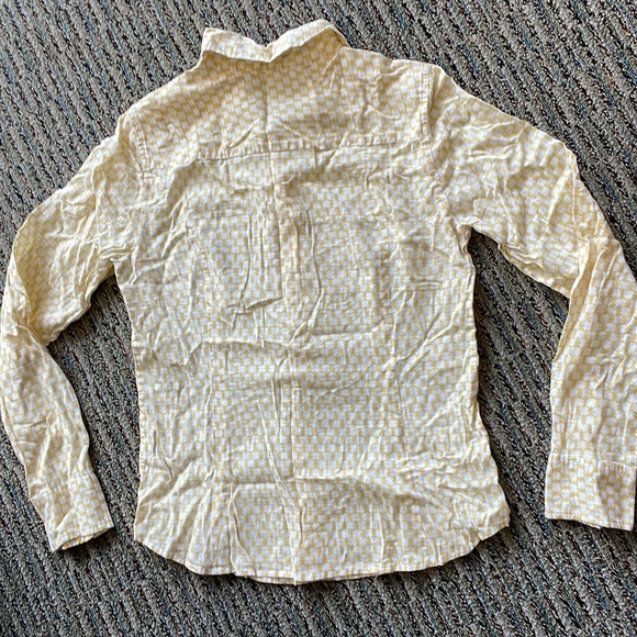 J. Crew Yellow White Long Sleeves Button Down Up Fitted Blouse S Small Circles - Picture 15 of 15